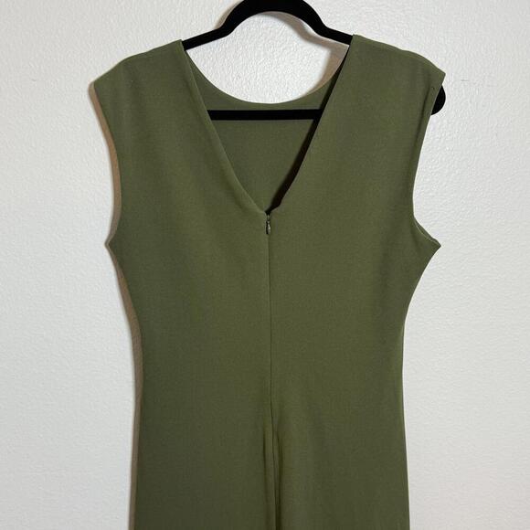 Alex Marie Olive Green Sleeveless Ruched Midi Sheath Dress Size Large - Picture 3 of 6